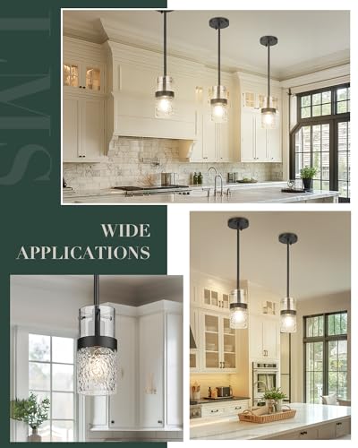 Glass Pendant Lights Kitchen Island (Black -Hammered Glass / 3.5" Hammered Glass, 1-Light)