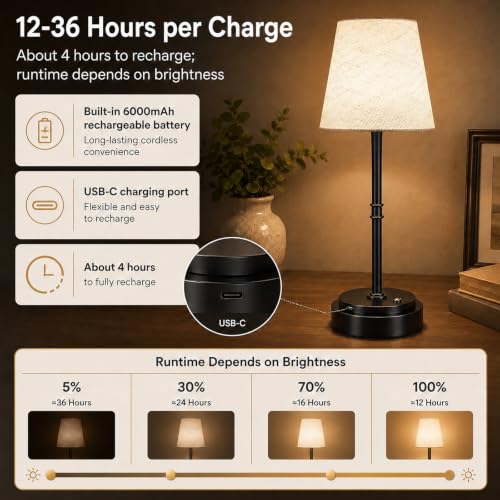 Rechargeable Cordless Table Lamp (Black)