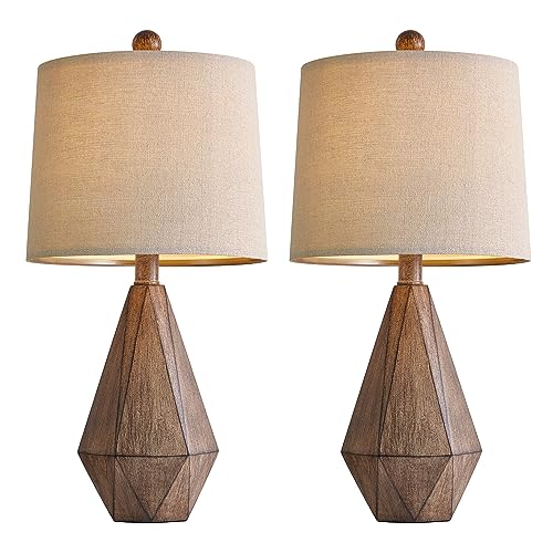 20.25" Retro Farmhouse Table Lamp Set of 2 (Small - Dark Wood Resin)