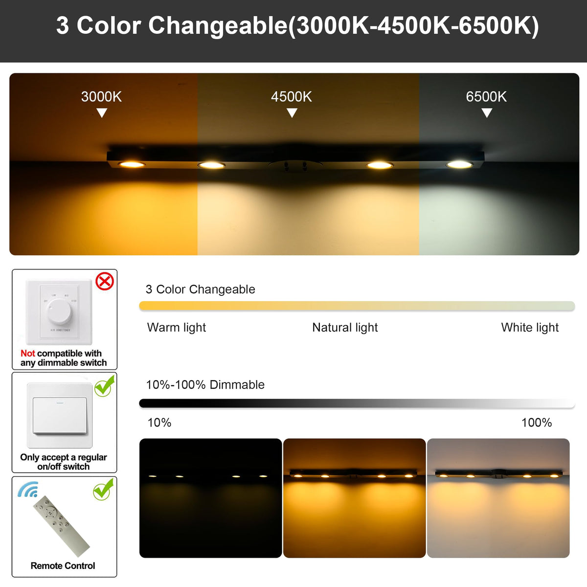 32 Inch Modern Dimmable Track Lighting with Remote (Black)