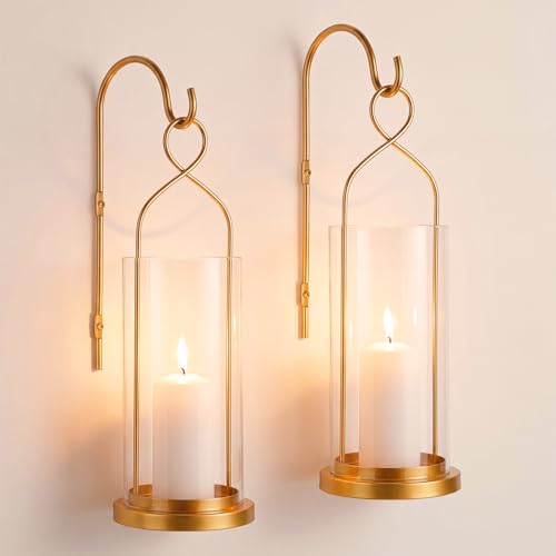 Set of 2 Gold Wall Candle Sconces Decor Wall Candle Holder for Pillar Candles (Gold)