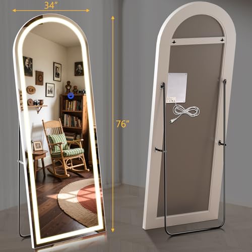 Arch Full Length Standing Mirror with LED Lights (Arched / 76"L x 34"W)