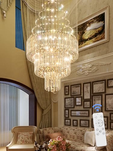 D24''XH86'' Large Crystal Chandelier Modern Crystal Raindrop Ceiling Light (Silver / D24"X H86")