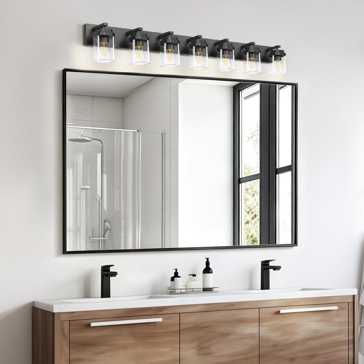 Black Bathroom Light Fixtures (Black / 7-Light, 52-inch)