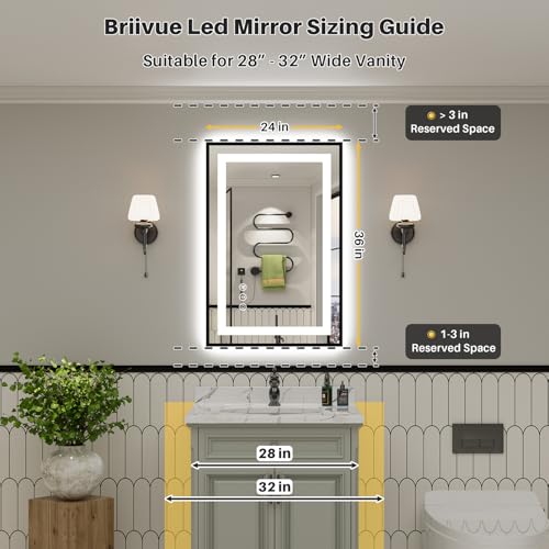 24x36 Inch LED Bathroom Mirror with Black Frame (Backlit+front Lit With Black Frame / 24"L x 36"W)