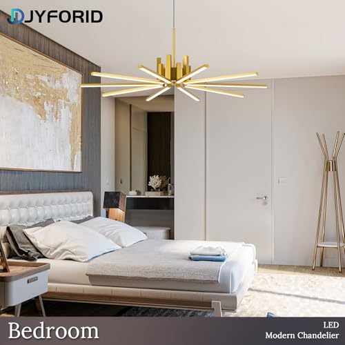 Gold Modern Sputnik Chandelier with Remote Control (Gold-10 Light)