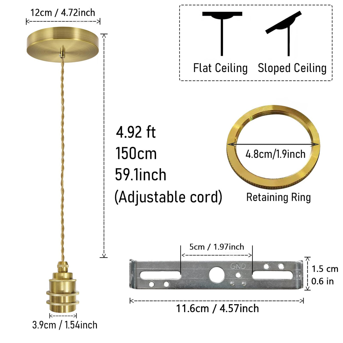 1 Light Mini Gold Pendant Light Kit Ceiling Mount (Gold 1pack)