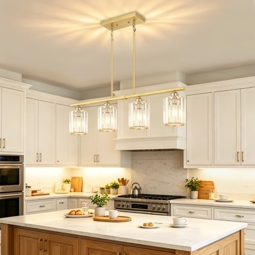 31.89'' Brushed Gold Island Lights for Kitchen Crystal Linear Chandelier (Gold)