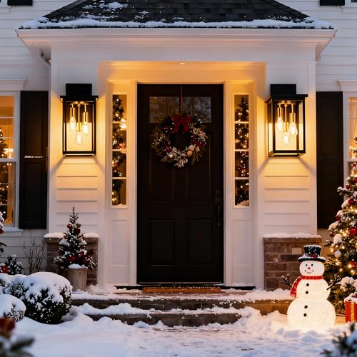 3 Light Large Outdoor Wall Light Fixture (Black & Brass / 3-Light, 1-Pack)