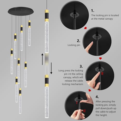 8 Lights 98 Inches Modern Chandelier LED Light Fixtures Adjustable Long Light Chandelier for Hallway Foyer Dimmable Lights with Remote Dining Kitchen Ceiling Pendant Lighting (8 lights Cylindrical)