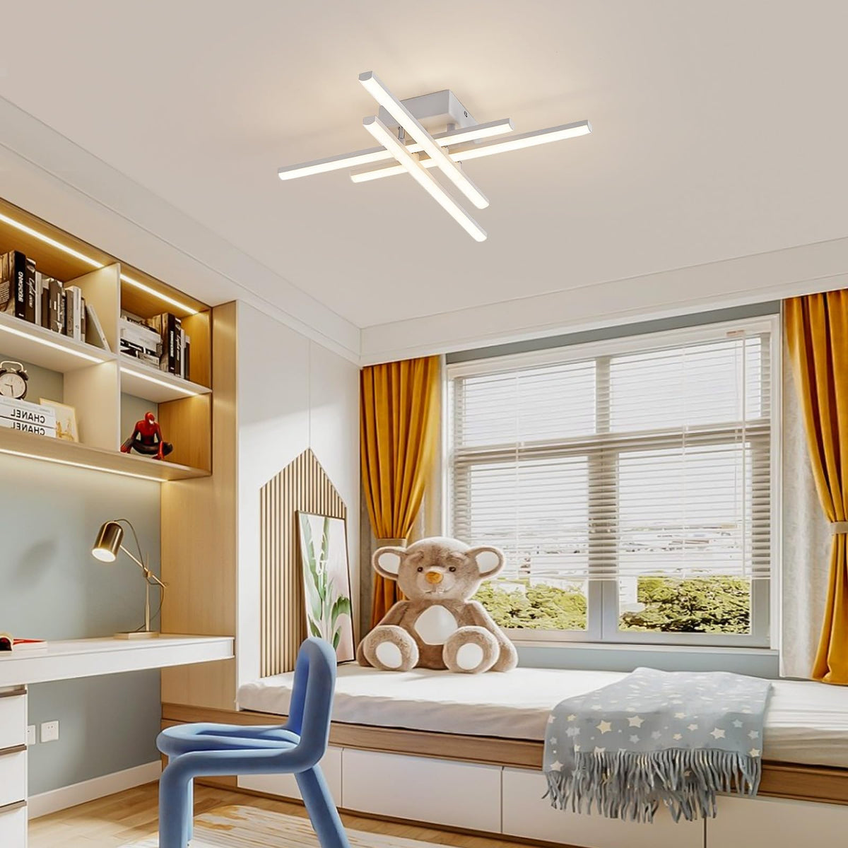 Modern Flush Mount LED Ceiling Light Fixture (4-Square-White)