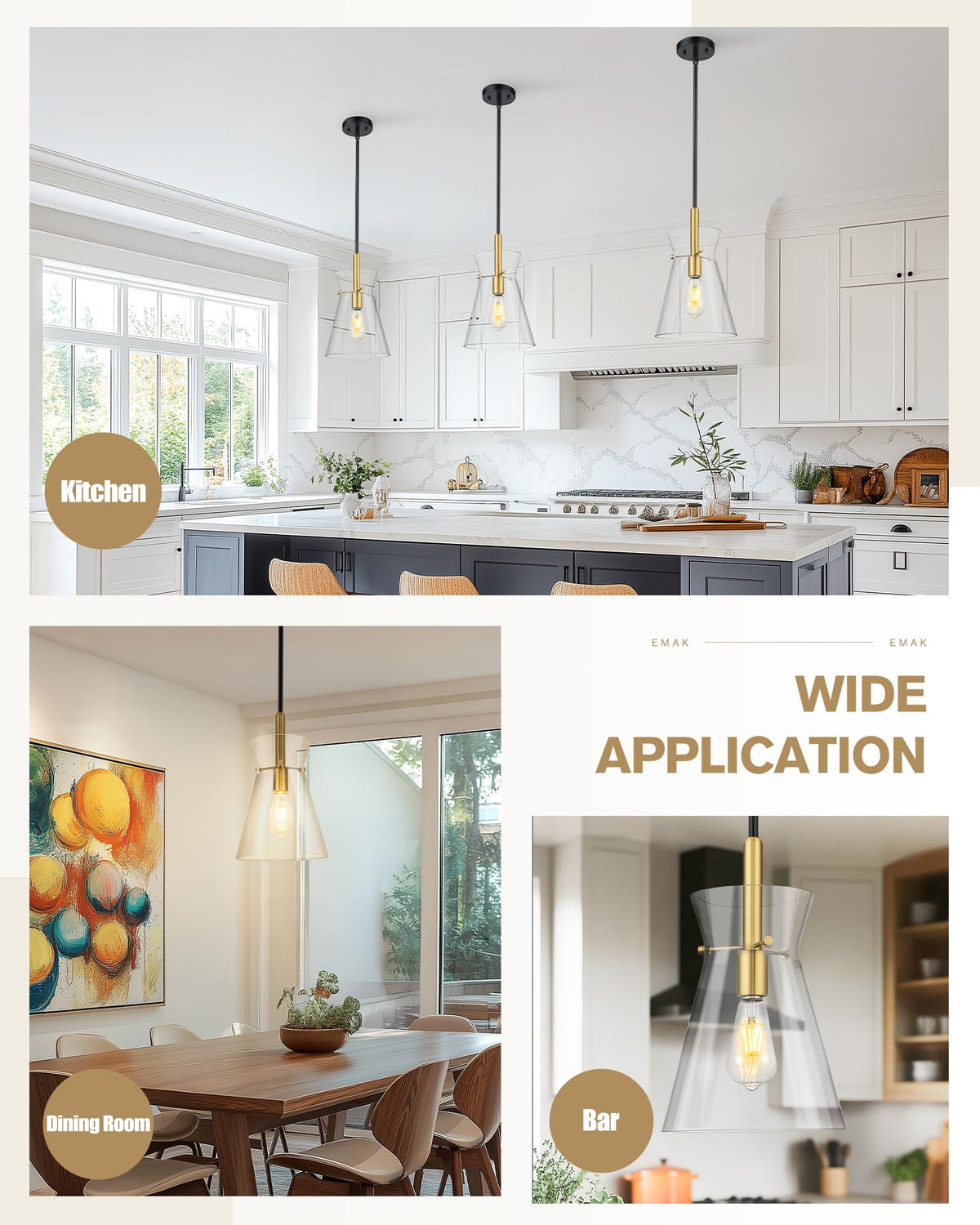 Black and Gold Pendant Light Fixtures (Black & Brushed Gold)