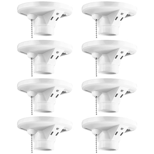 8 Pack Porcelain Light Socket with Outlet and Pull Chain (Porcelain)