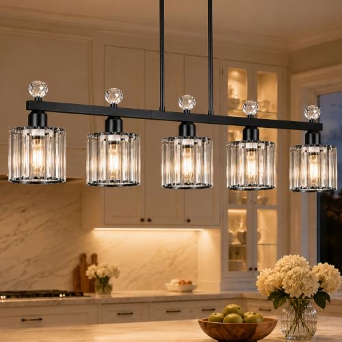 39" Crystal Island Light for Kitchen 5 (Black / 5 light-39in)