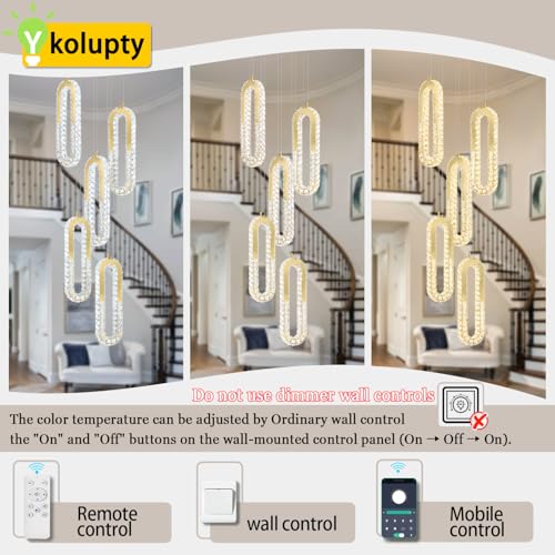 Modern LED Chandelier 5 Ring Gold LED Pendant Light Adjustable Height Hanging Chandelier for Staircase Foyer (Gold / 5 Rings (New))
