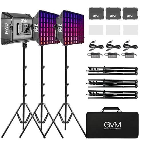 GVM RGB Photography Lighting Kits with 3 Softboxes (3 Packs With Softbox)
