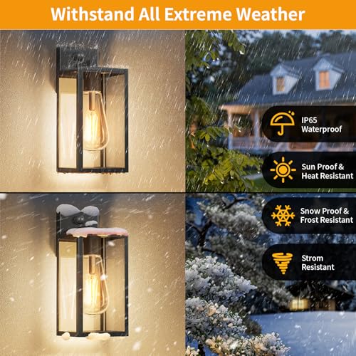 2 Pack 13‘’ Motion Sensor Outdoor Wall Light Fixture (13.3'' / Black)