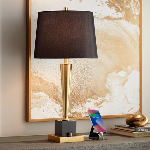 Wayne 29 1 4" Tall Table Lamp USB Brass Marble Ports Luxury Modern
