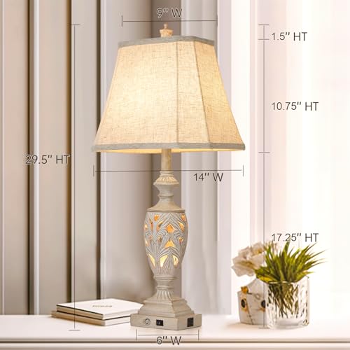 29.5"H Touch Control Traditional Table Lamp Set of 2 (White / Large)