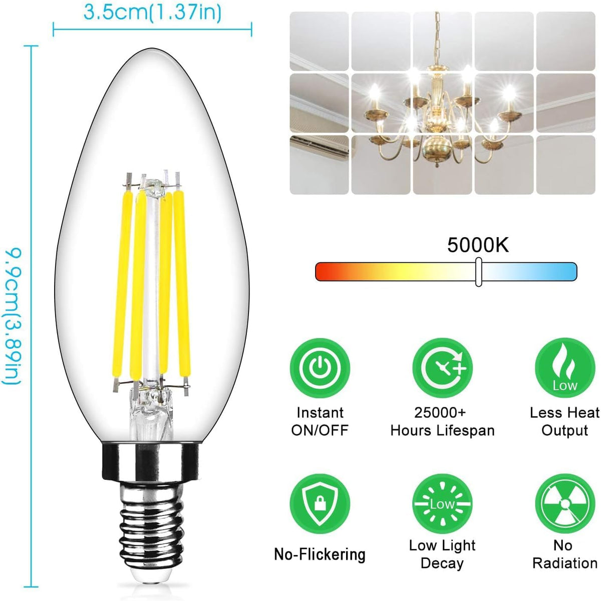 12 Pack Dimmable E12 LED Candelabra Bulbs 40Watt Equivalent (Daylight White / 12 Count (Pack of 1))