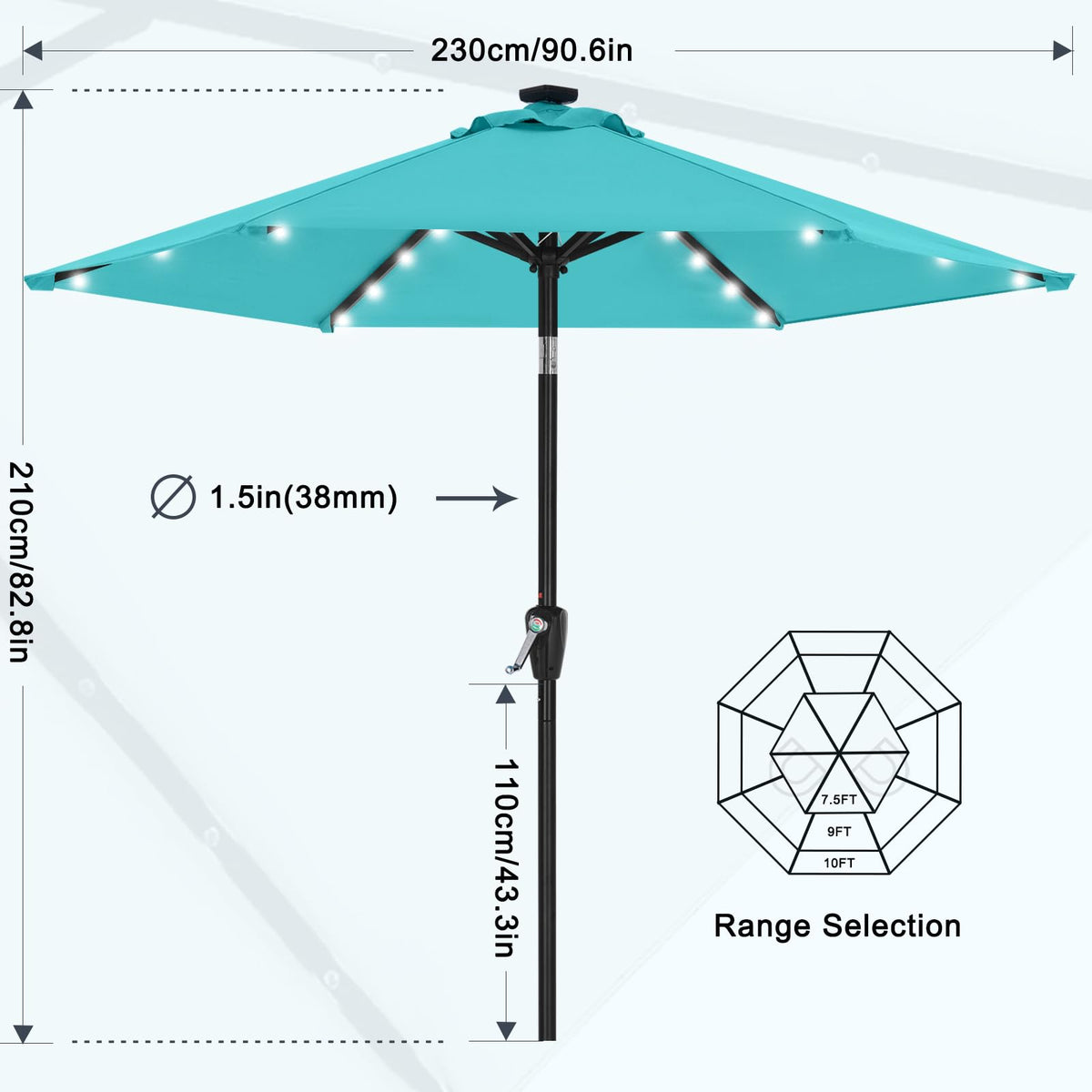 7.5ft Patio Umbrella with Solar Lights (Turquoise / 7.5FT)
