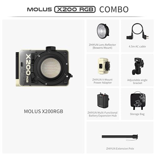 MOLUS X200 RGB Combo 200W Professional Portable COB Video Light (X200 RGB COMBO)