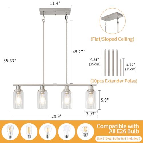 Brushed Nickel Linear Chandelier Over Table (4-Light Clear Nickel)