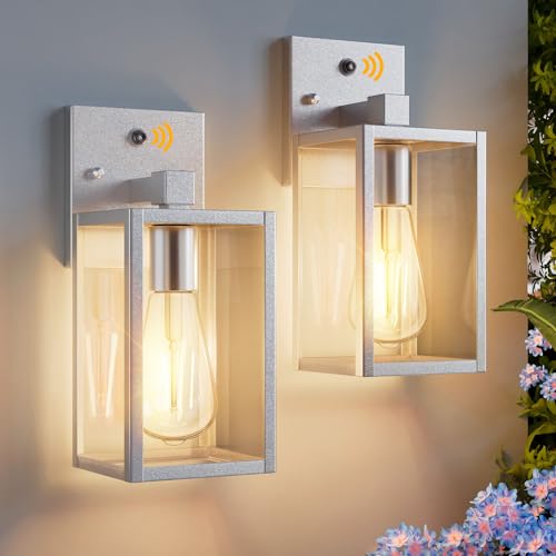 2 Pack Silver Dusk to Dawn Exterior Lighting Fixtures Wall Mount (Silver / Small-10.24'')
