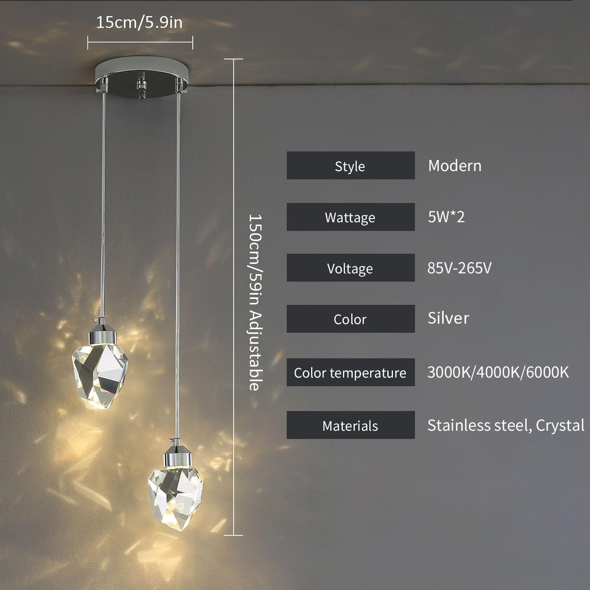 Silver Diamond Crystal 2 (Silver / 2-Light)