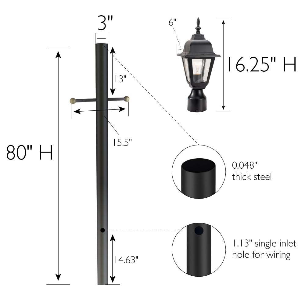 Maple Street Outdoor Post Light and Lamp Post (Black)