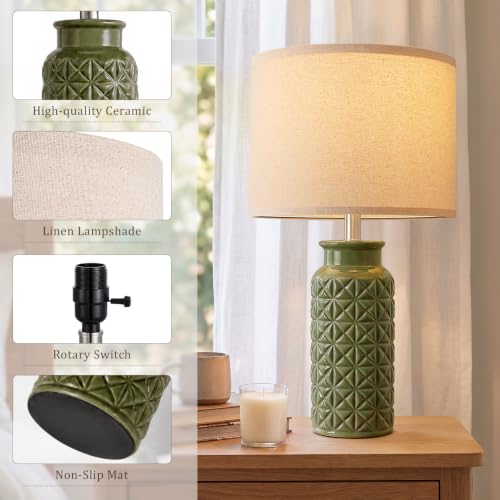 22.6" Modern Ceramic Bedside Lamps Set of 2 (Dark Green)
