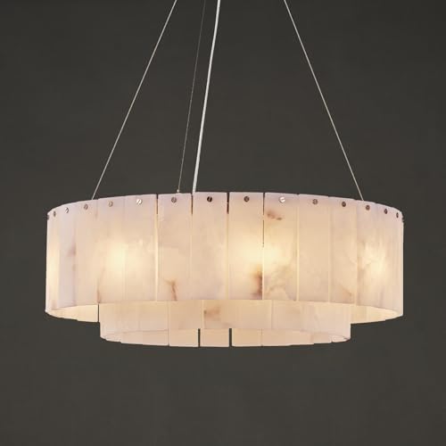 Alabaster Chandeliers D23in Round Chandeliers for Dining Room Small Chandelier Light Fixture for Kitchen Living Room Foyer Entryway Hallway (1-Gold-23in / 23 in)