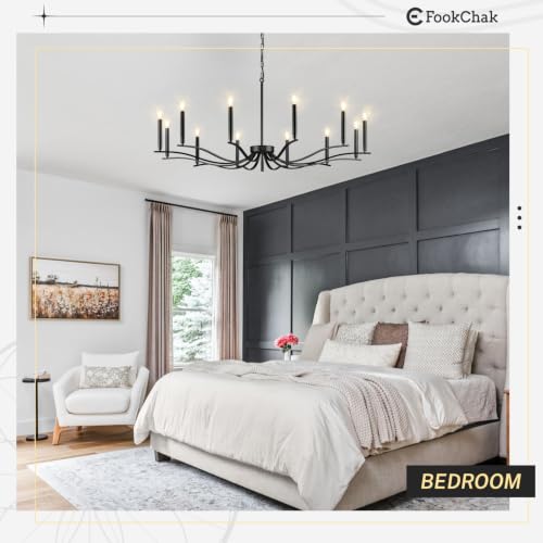 53in Black Living Room Chandelier 12 Light Large Foyer Chandelier (Black / 52.7 inch)
