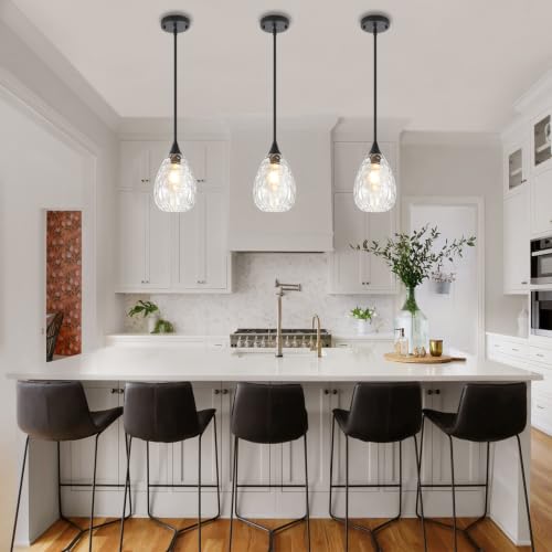 2 Pack Black Pendant Lights Kitchen Island Hammered Glass Light Fixtures (2 Pack Black)