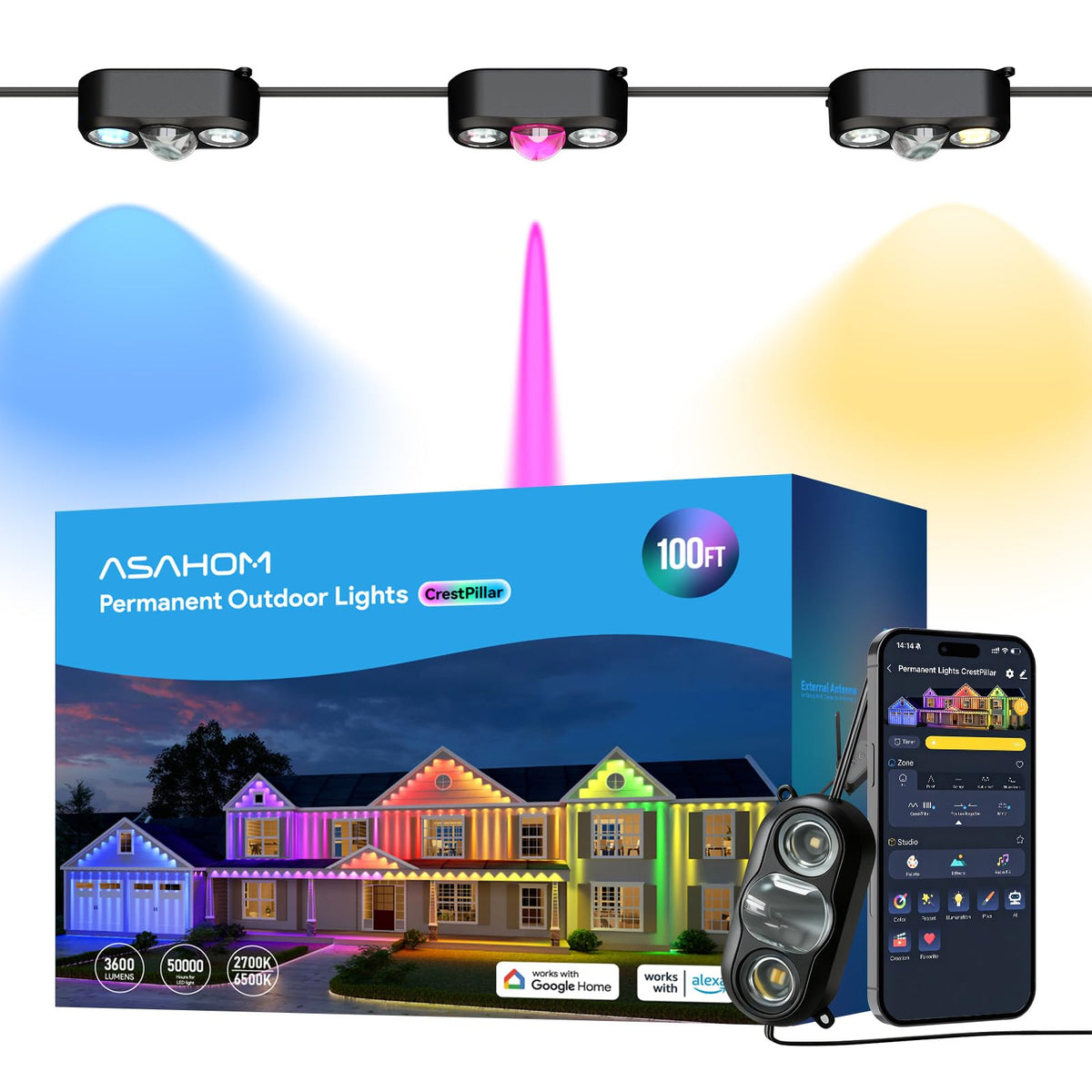 Permanent Outdoor Lights CrestPillar (Black / 100FT)