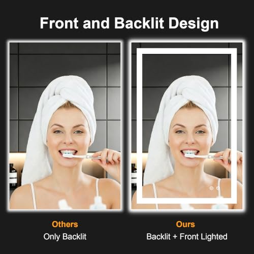 36x24 LED Bathroom Mirror with Lights (Rec Corner-3 Light Modes / 36"L x 24"W)
