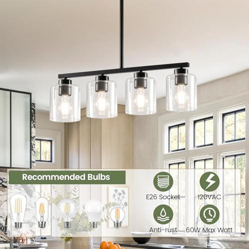 4 Light Kitchen Island Light (Black & Clear Glass / 4 Light)