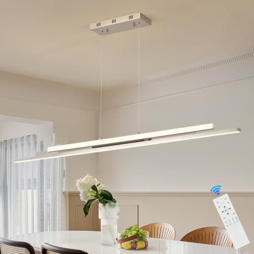 Modern 3 LED Linear Pendant Light 52 inch Nickel Island Light Dimmable (Nickel / 52'')