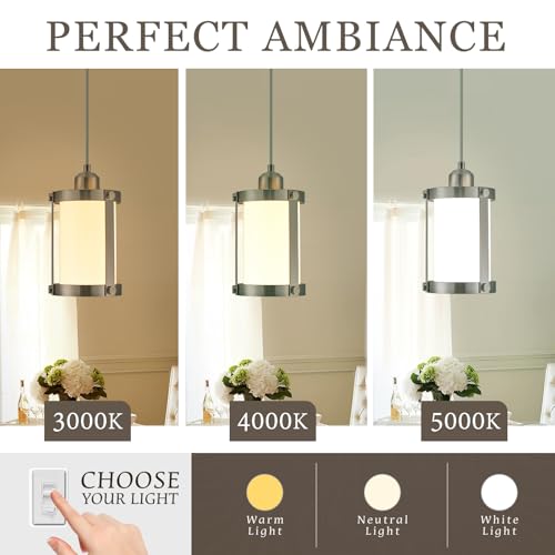 Brushed Nickel Pendant Lights Kitchen Island (Nickel + Milk Glass / 1-Light Pendant, 1 Pack)