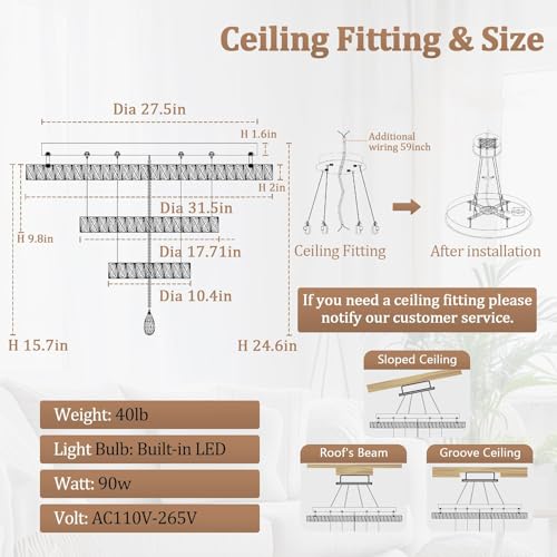Dia 32" Modern Crystal Chandelier Crystal Silver Ceiling Light Fixtures LED Flush Mount Ceiling Light for Living Room Bedrooms Dining Room Dimmable 2700k 4500k 6000k (Silver / W:32inches)