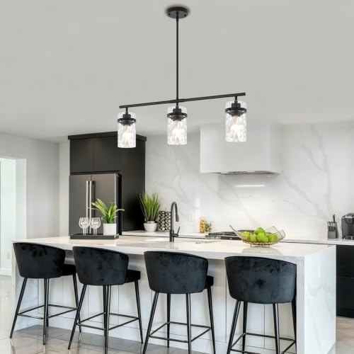 29.52" Modern Kitchen Island Lights Linear Chandelier for Dining Room (3-Light Black)