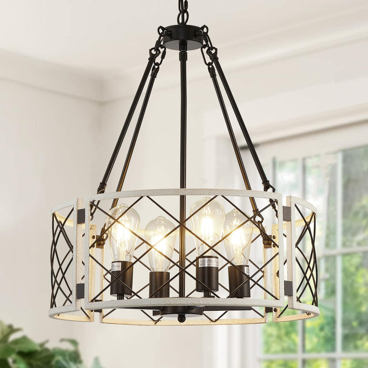 20'' Farmhouse Chandelier (Vintage White-20"(Easy to Install) / 4-Light)