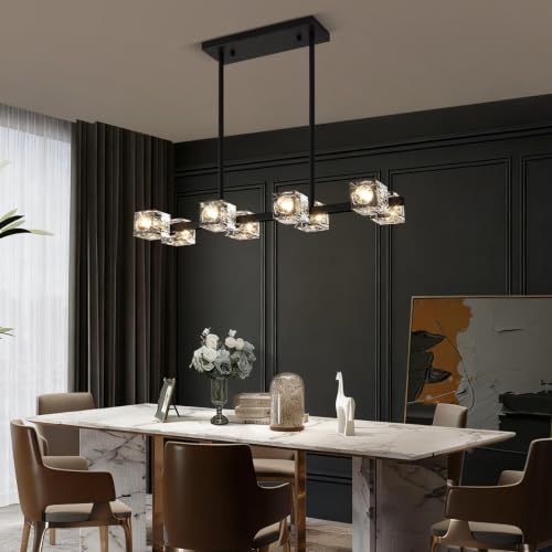 Linear Crystal Living Room Chandelier (8 lights Black)