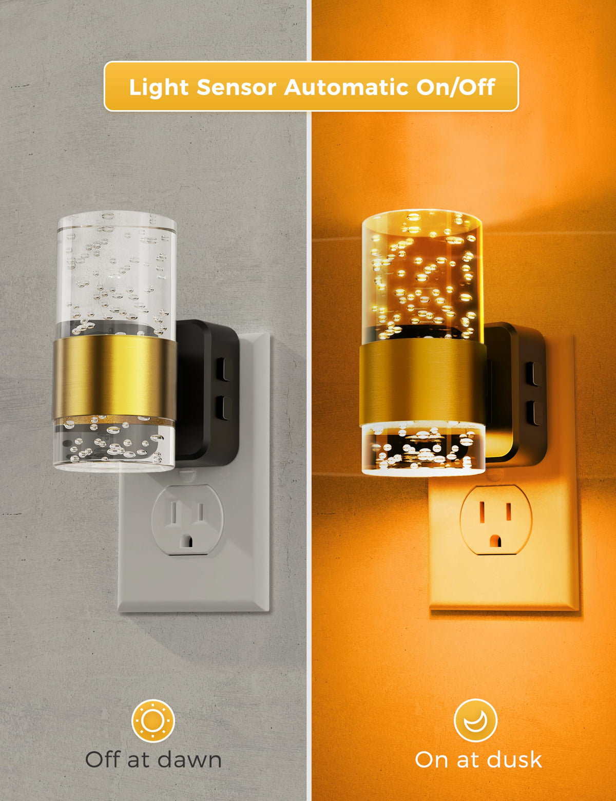 Night Lights Plug into wall (Gold Ring-RGB / 2 Pack)