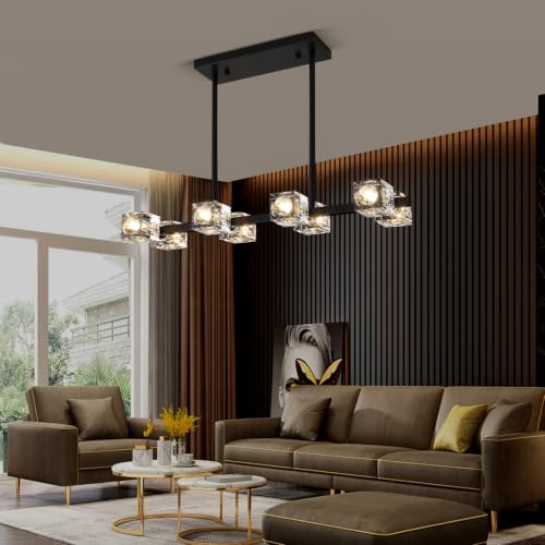 Linear Crystal Living Room Chandelier (8 lights Black)
