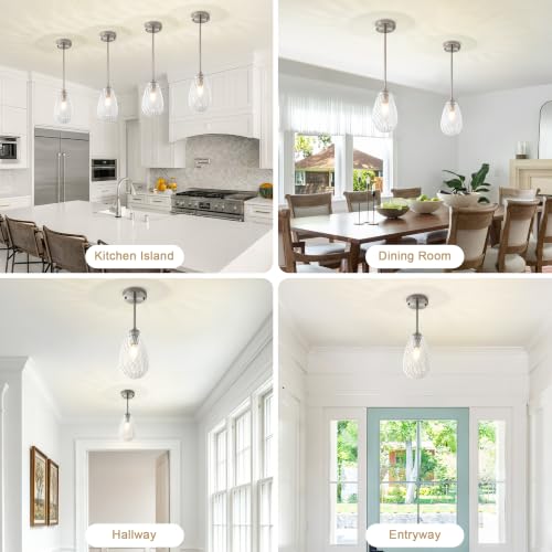 Brushed Nickel Twisted Glass Pendant Lights Kitchen Island Modern (1-Pack Brushed Nickel)