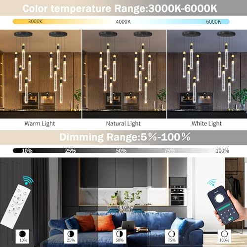 5 Lights Chandelier Kitchen Island LED Pendant Lights Dimming Lighting Modern Crystal Adjustable Hanging Light (5 lights Cylindrical)
