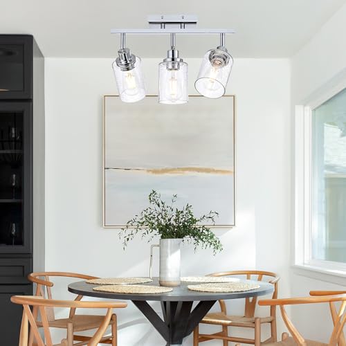 3 Light Chrome Track Light Fixture Ceiling Track Lighting Heads with Seeded Glass Chrome Multi (Chrome / 3-Light)