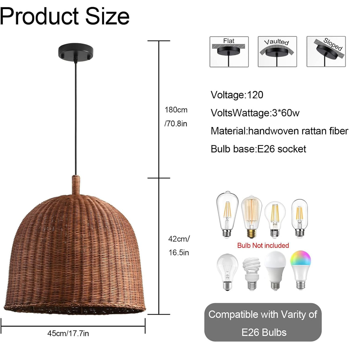 17.7" Rattan Pendant Light (Dark Brown Rattan / 17.7" 3-Light)