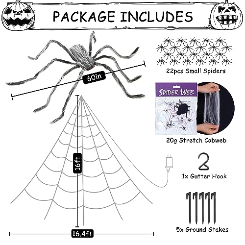 Spider Web Lights Halloween Decorations Outdoor (White Spider, Black Web, Orange LED)